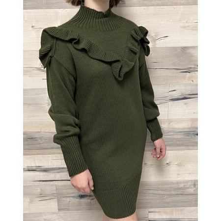 Knit Dress with Ruffle - Army