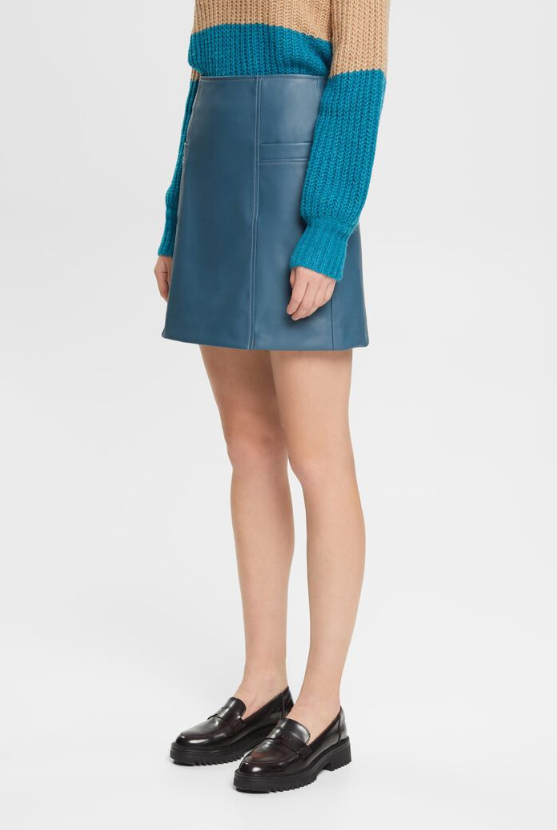 Odelia Leather Skirt - Steel Blue