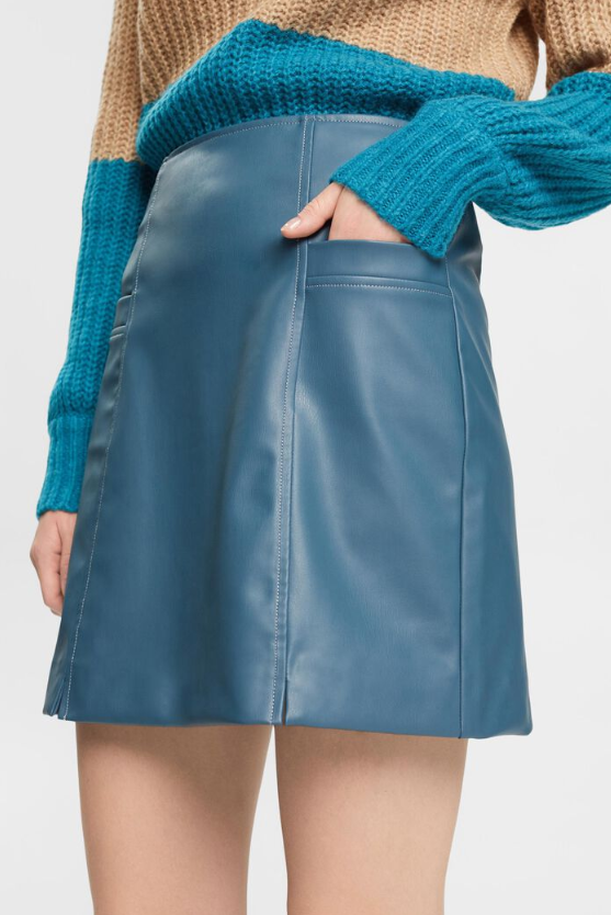 Odelia Leather Skirt - Steel Blue
