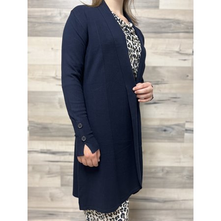 Shawl Collar Cardigan with Button Accent - Navy