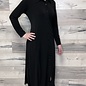 Button Down Dress with Shirred Waist - Black
