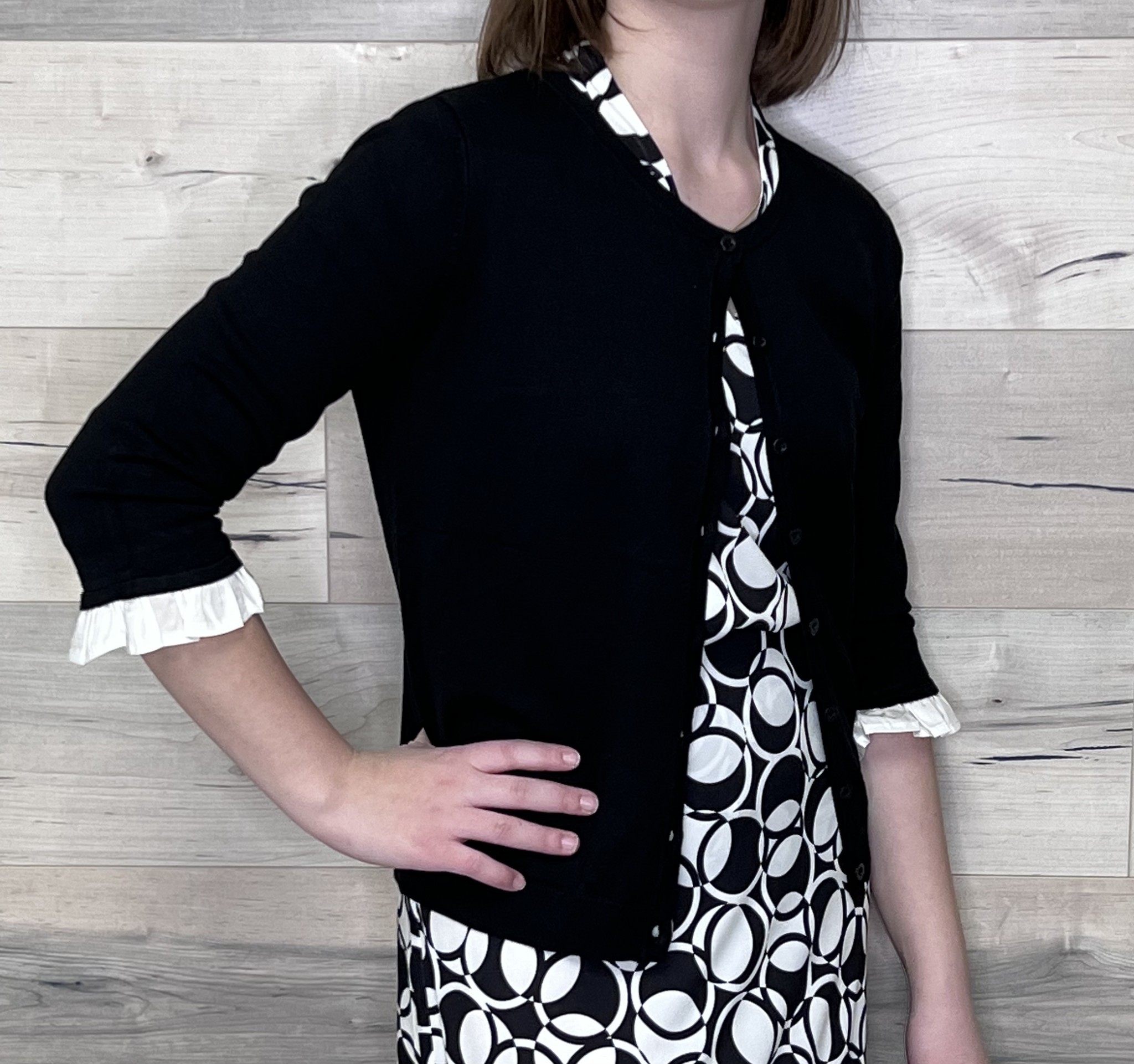 Half Sleeve Cardigan with Ruffle - Black