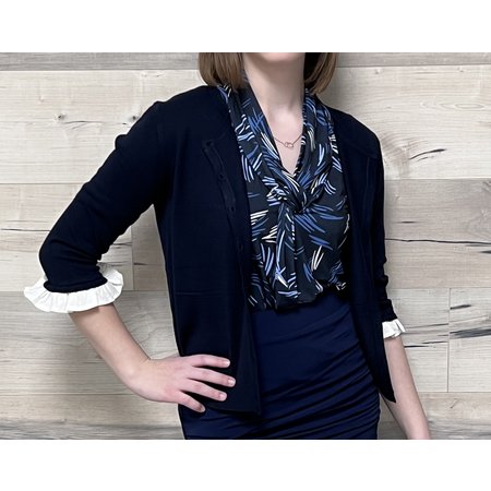 Half Sleeve Cardigan with Ruffle - Navy