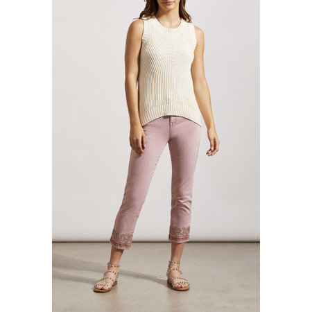 Audrey Slim Cropped Pant with Embroidery - Petal Pink