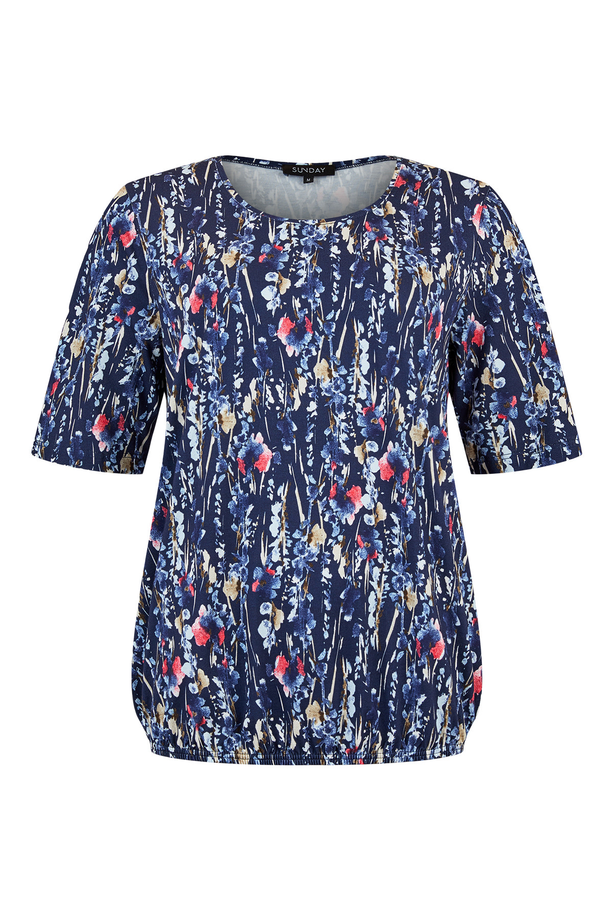 Abstract Floral Print Top with Elastic Hem
