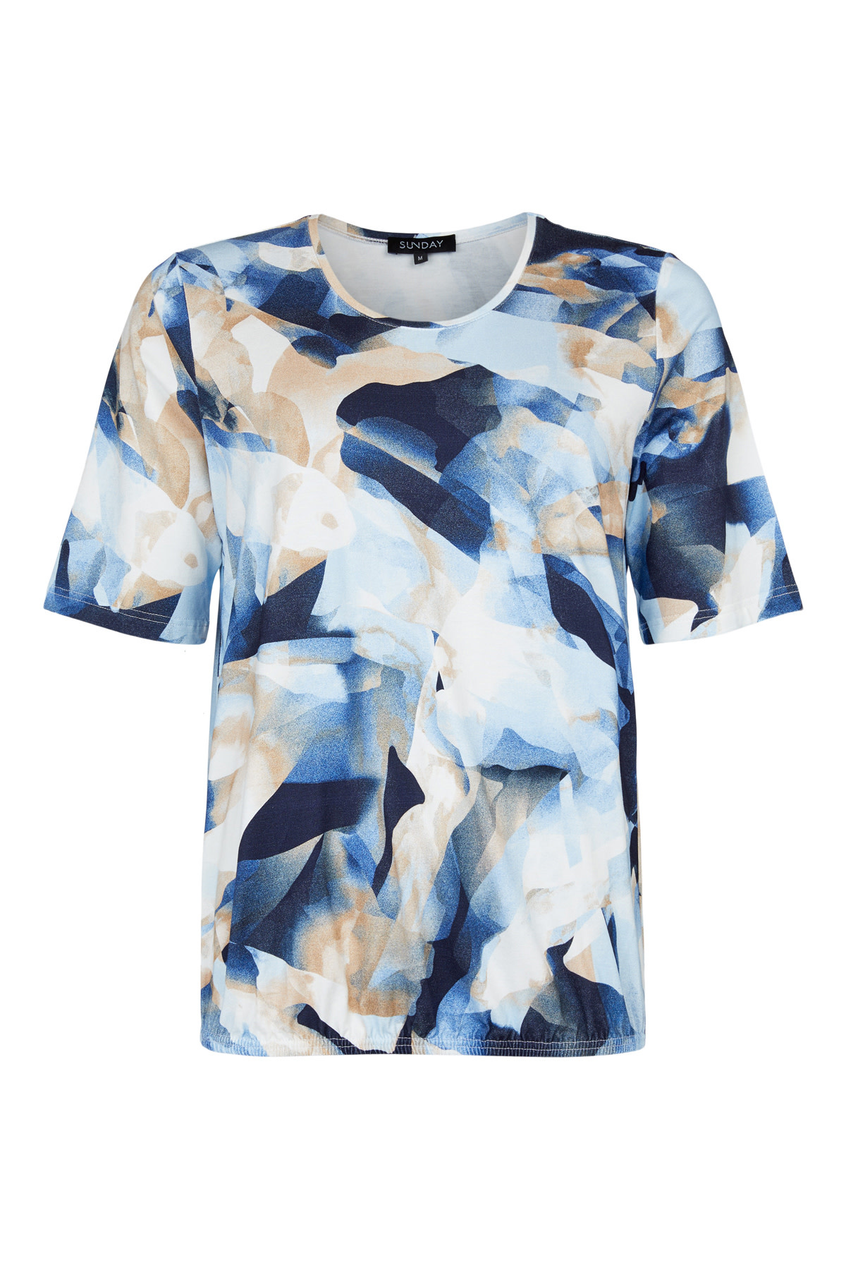 Abstract Blues Print Top with Elastic Hem