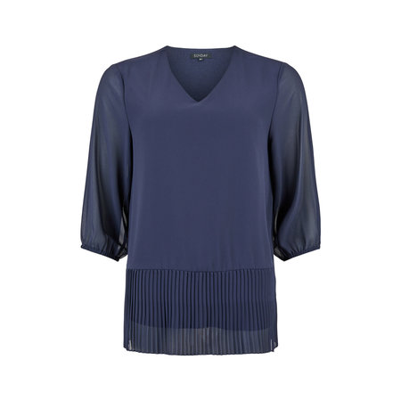 Navy Chiffon Blouse with Plisse Detail