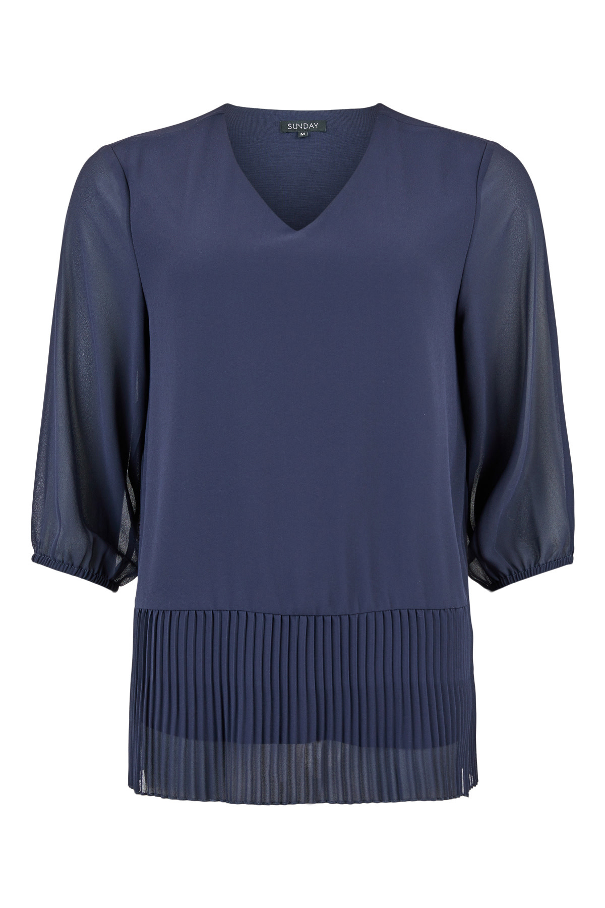 Navy Chiffon Blouse with Plisse Detail