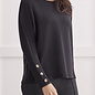 Long Sleeve Crew Neck Top with Buttons - Black