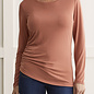 Long Sleeve Crew Neck Top with Side Ruching - Copper
