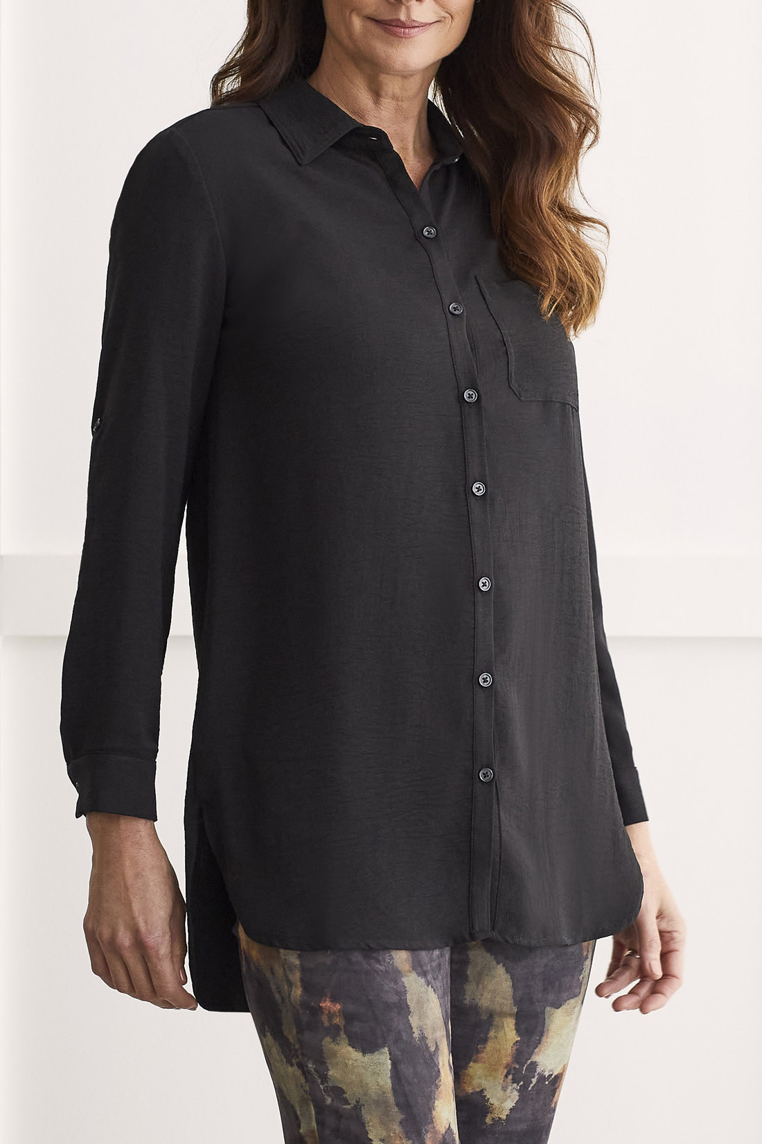 Roll Up Sleeve Tunic Shirt - Night Fall