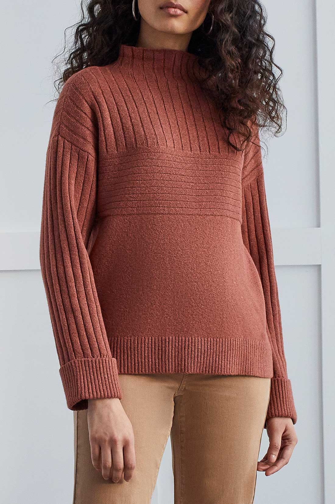 Long Sleeve Funnel Neck Sweater - Copper