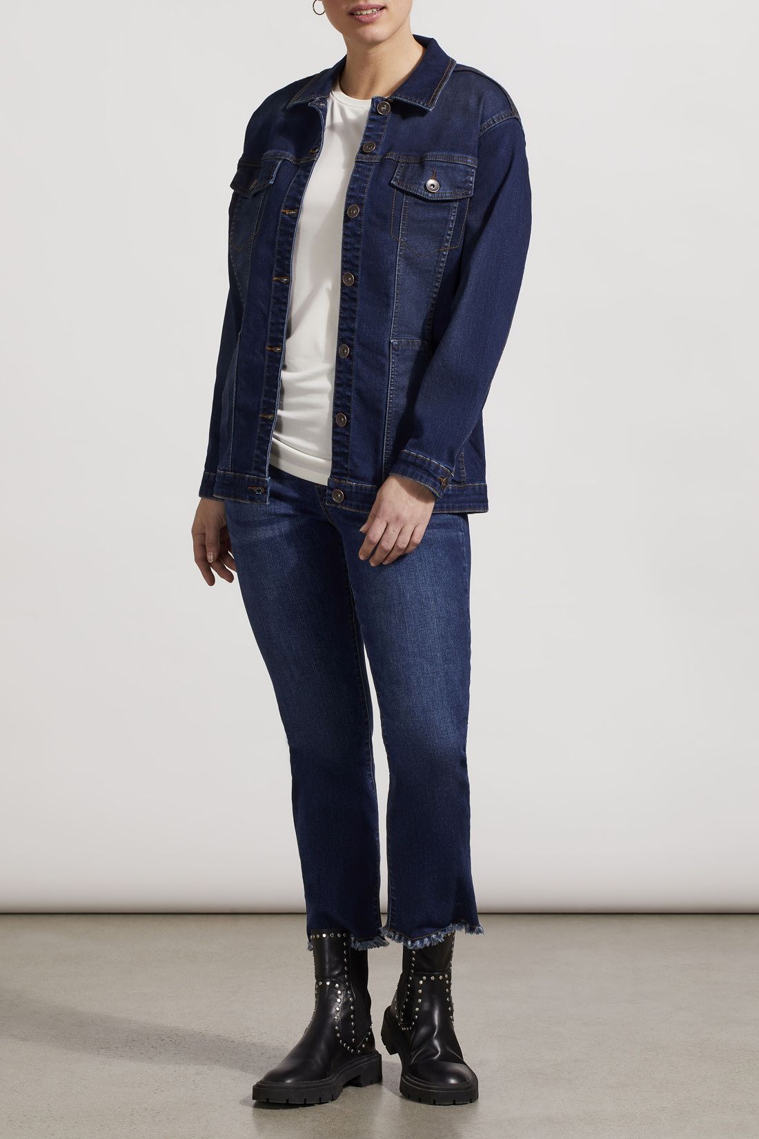 Girlfriend Denim Jacket with Pockets - Deep Indigo