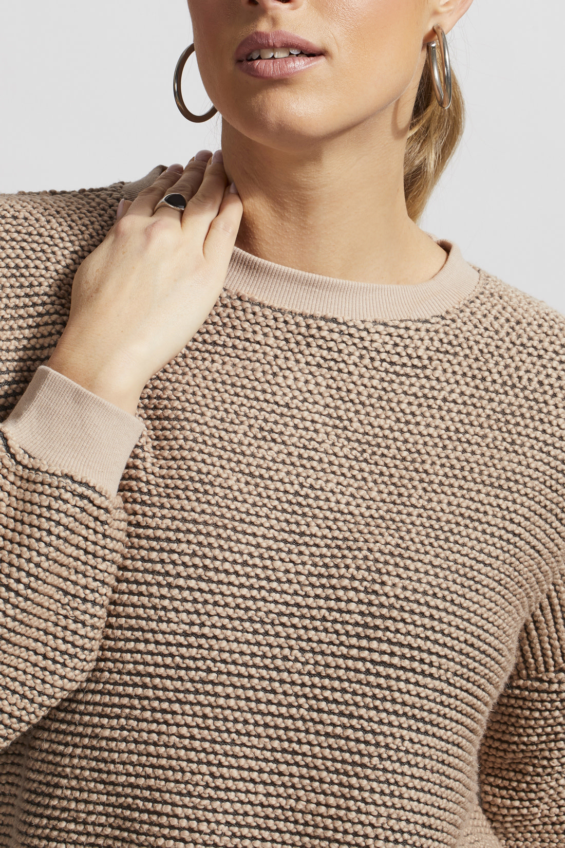 Wide Crew Neck Tunic Top with Side Slits - Cashmere
