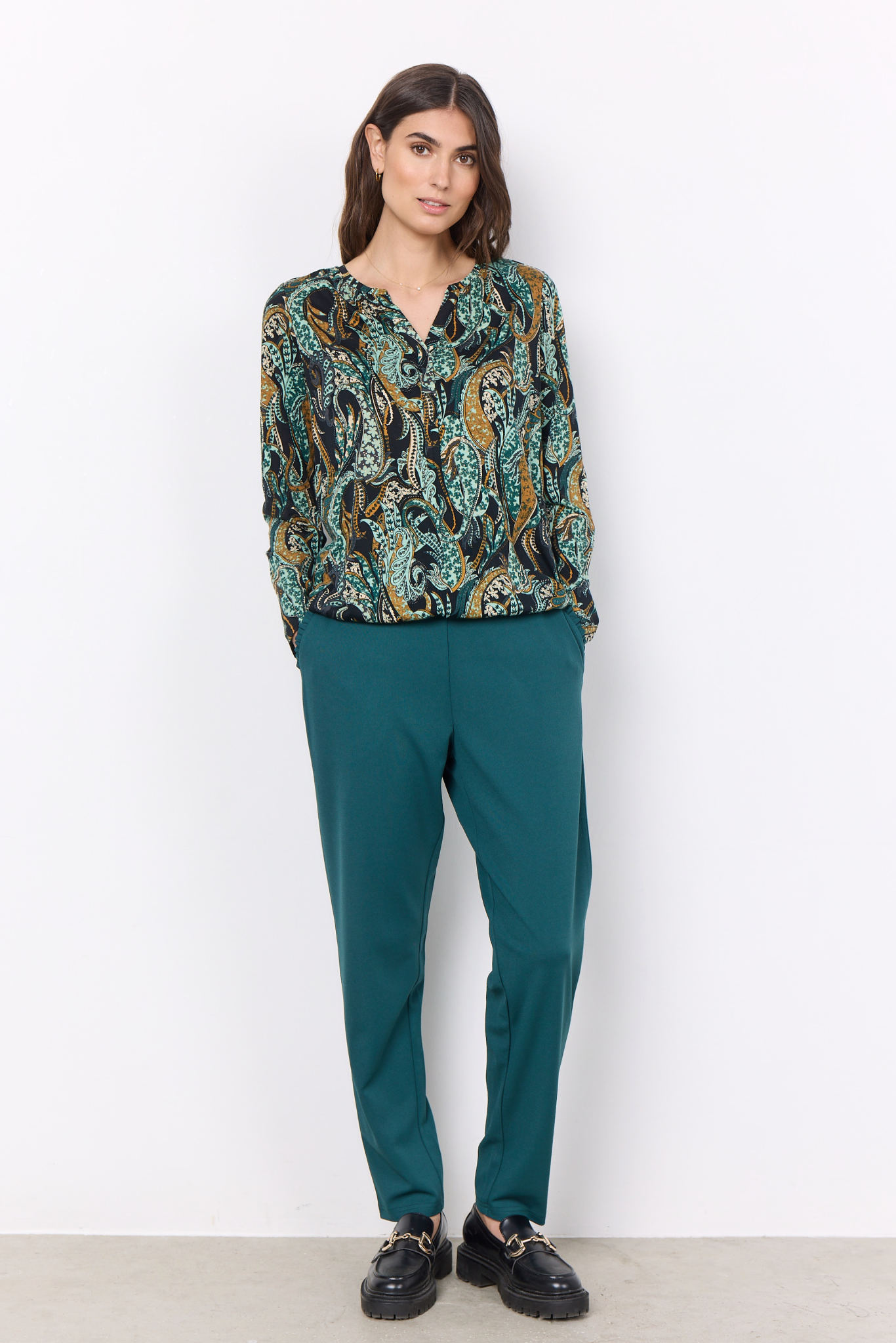 Felicity Print Top - Shady Green Combi