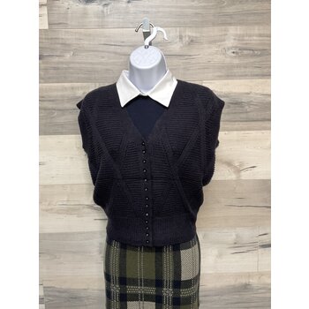 Knit Spencer Vest with Buttons - Navy