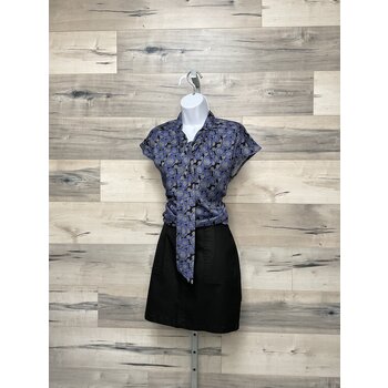 Cap Sleeve Blouse with Tie - Blue Circles