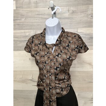 Cap Sleeve Blouse with Tie - Mocha Circles