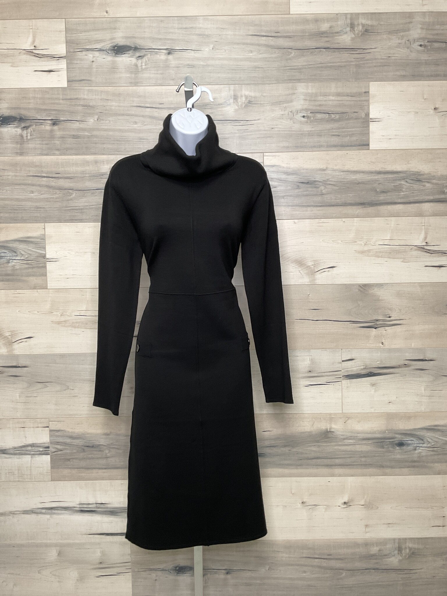 Cowl Neck Sweater Dress - Black