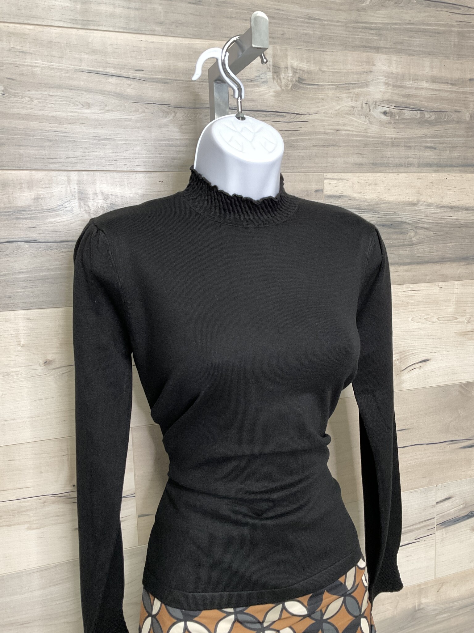 Smocked Accent Pullover - Black