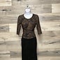 Top with Pleated Neckline - Mocha and Black Fan Print