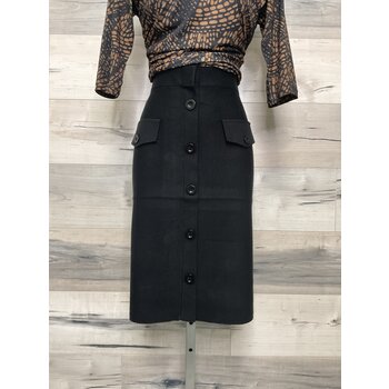 Knit Skirt with Faux Buttons - Black