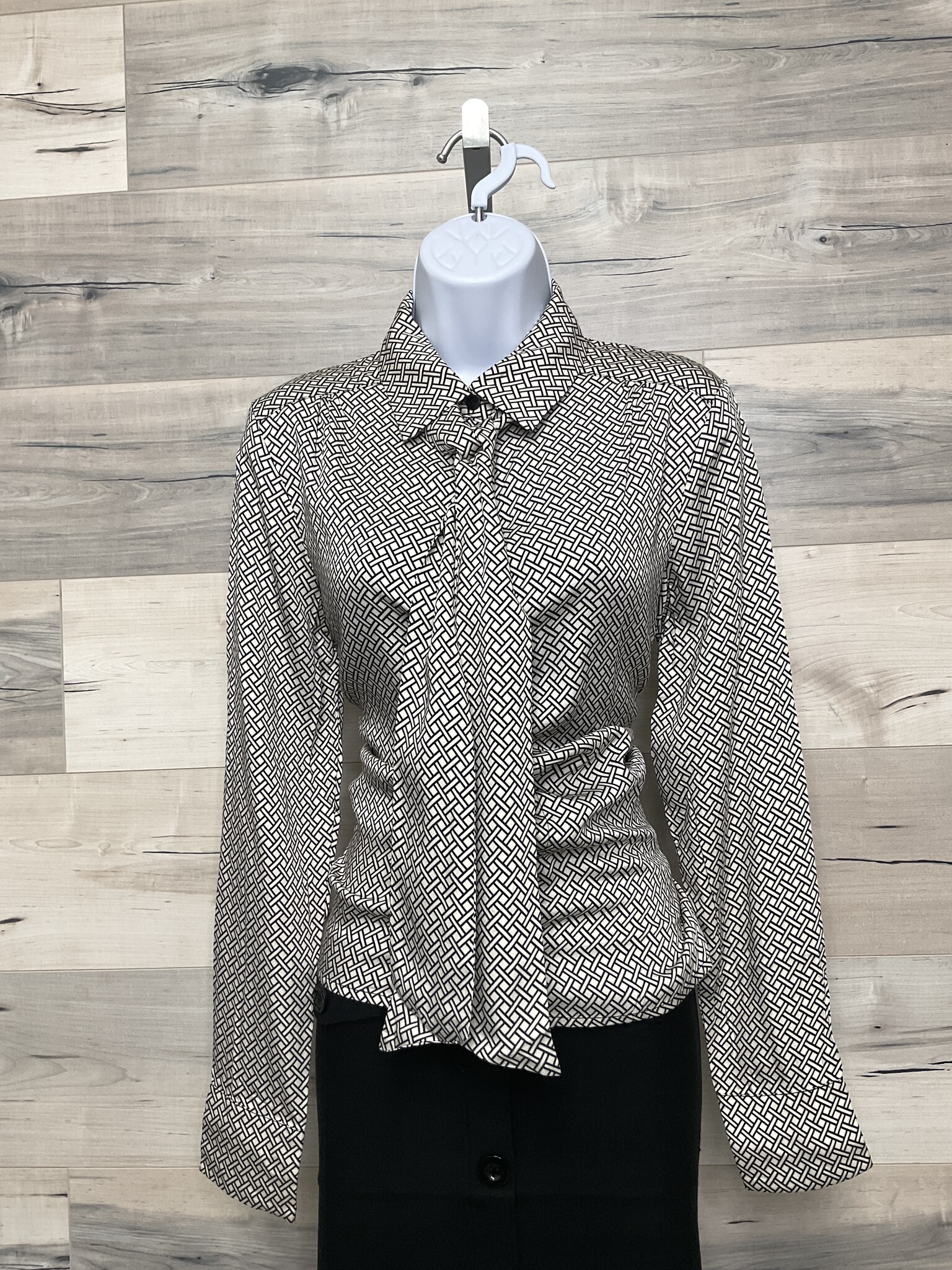 Blouse with Removable Tie - Porcelain and Navy Weave