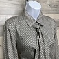 Blouse with Removable Tie - Porcelain and Navy Weave