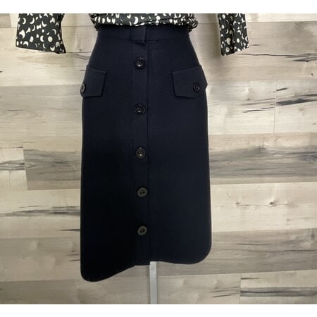 Knit Skirt with Faux Buttons - Navy