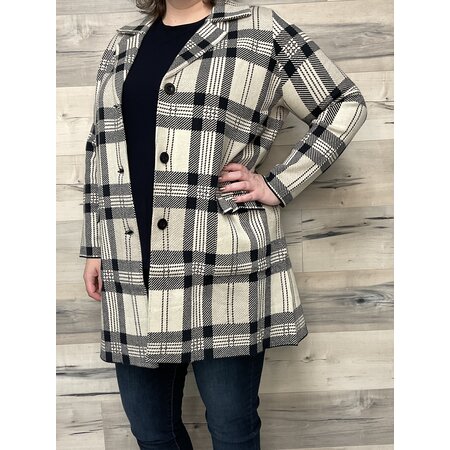 Plus Jacquard Car Coat - Porcelain and Navy Tartan