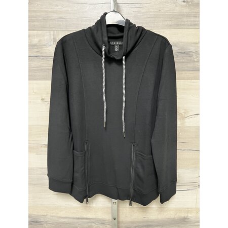 Long Sleeve Top with Funnel Neck and Pockets - Black