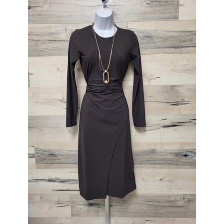 Faux Wrap Dress with Ties - Chocolate Taupe
