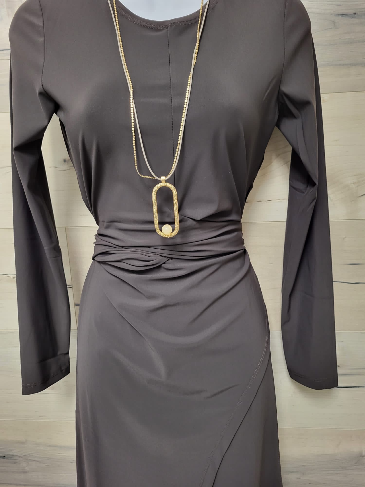 Faux Wrap Dress with Ties - Chocolate Taupe