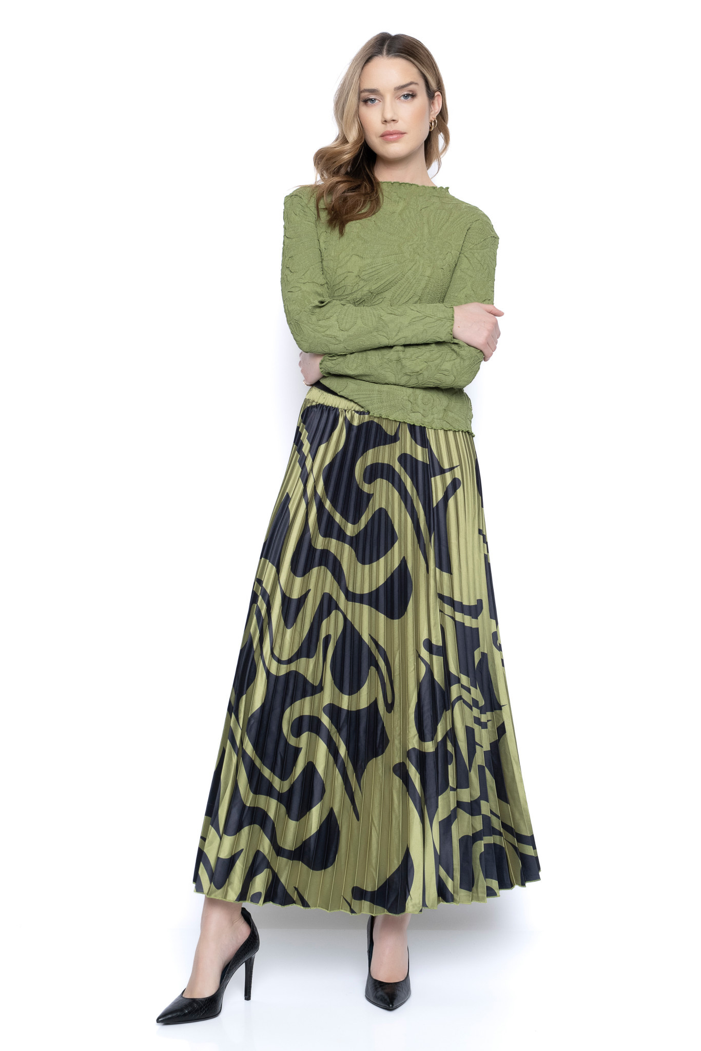 Pleated Long Skirt - Fern Multi