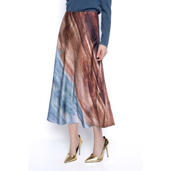 Bias Cut Long Skirt - Blue/Taupe
