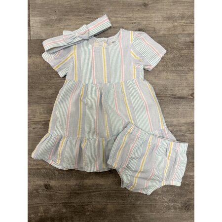 Multi Stripe Dress, Bloomer and Headband Set - Size 6-9M