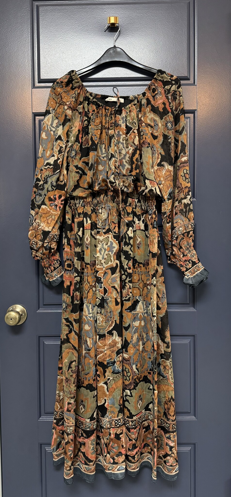 Autumn Print Dress with Smocked Waist - Size M