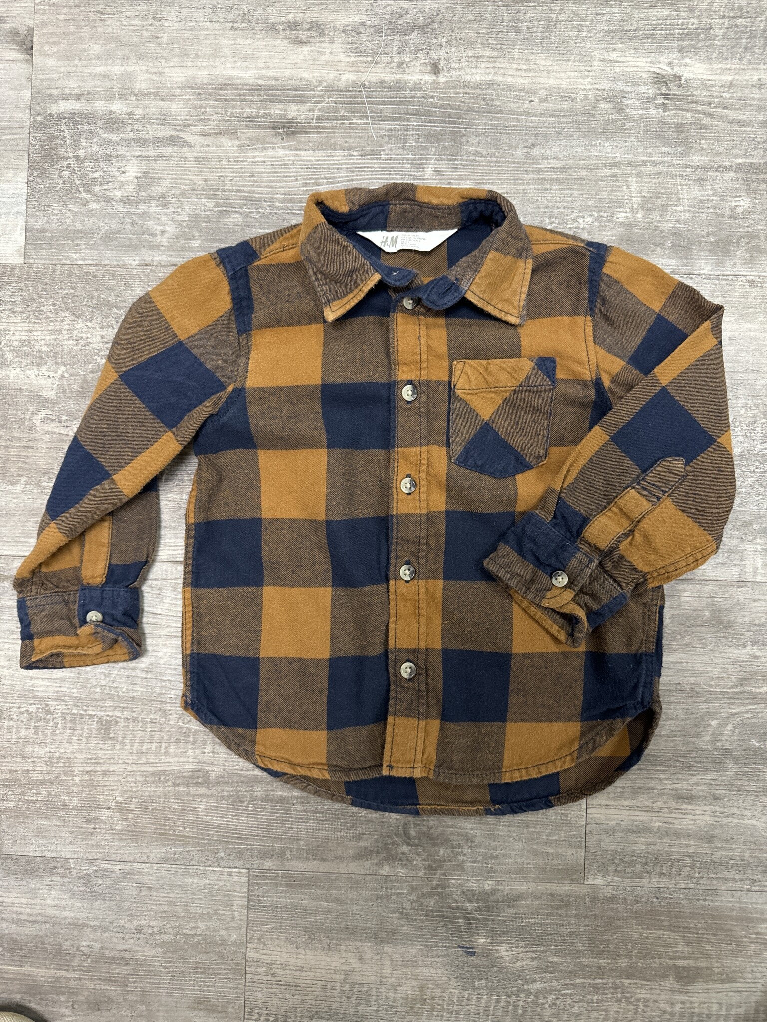 Navy and Brown Flannel Plaid Shirt - Size 98