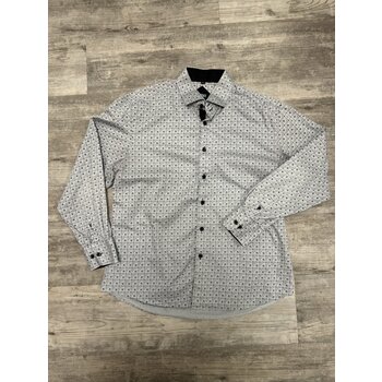 Pale Grey with Black and Purple Print Dress Shirt - Size XL