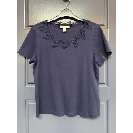 Navy Tee with Crochet Lace - Size L