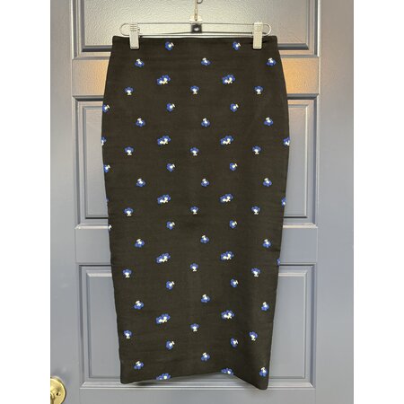 Black Midi Pencil Skirt with Exposed Zipper - Size 6-8