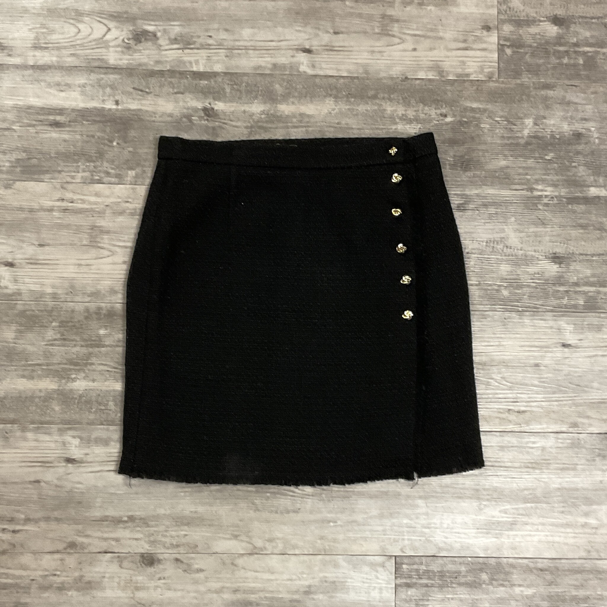 Black Skirt with Raw Hem and Gold Accents - Size 48