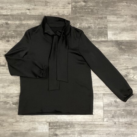 Black Pullover Blouse with Bow - Size L