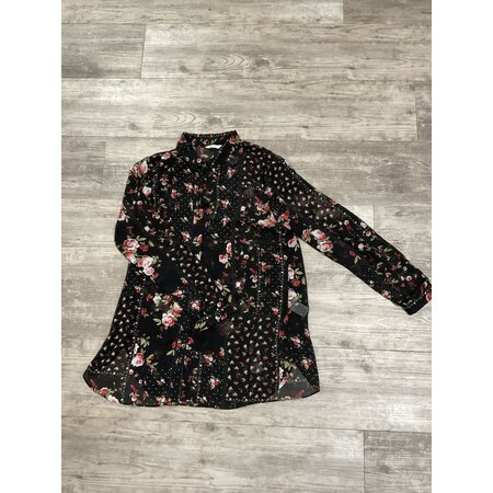 Sheer Floral Button-up Blouse - Size M