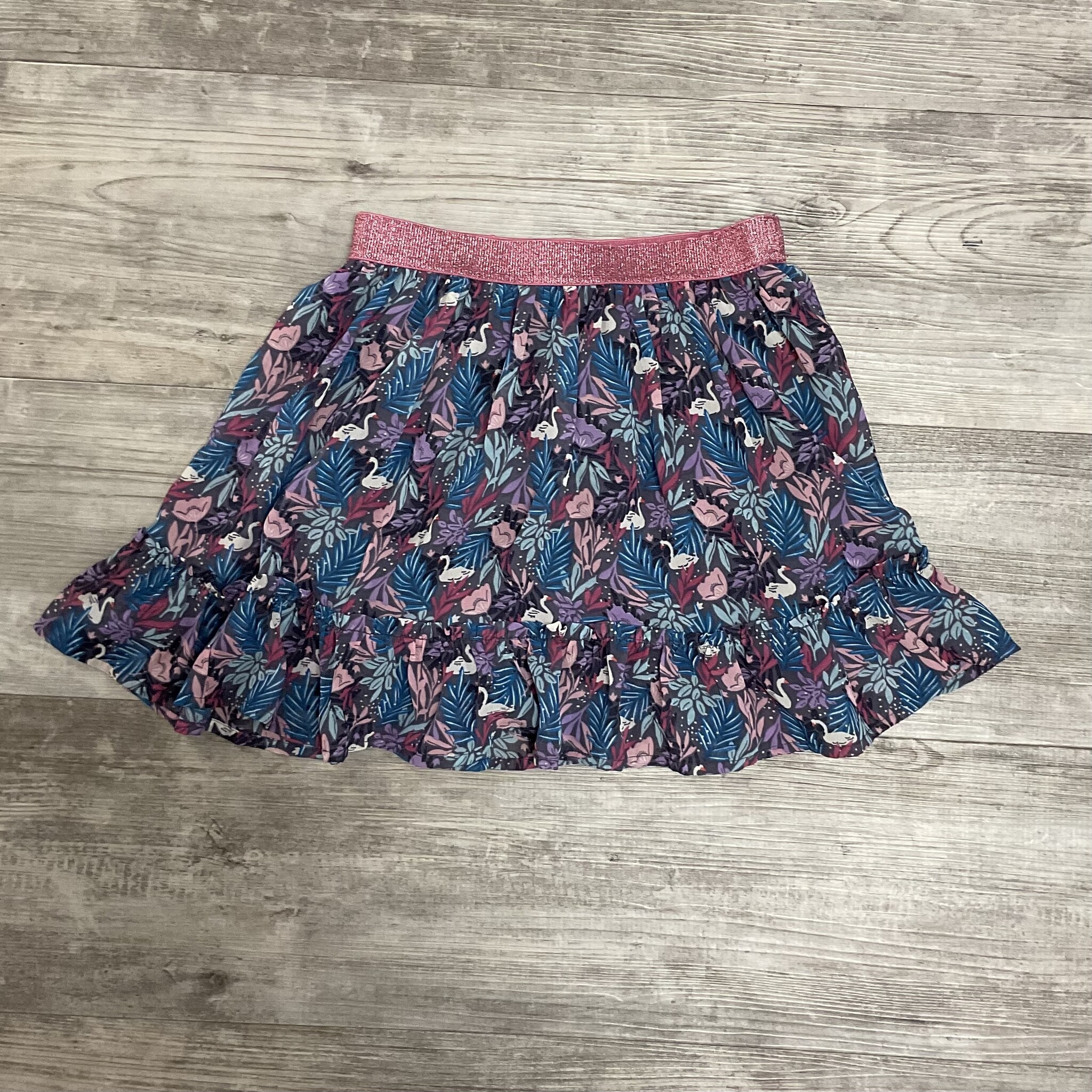 Chiffon Swan Print Skirt with Ruffle - Size 7-8Y
