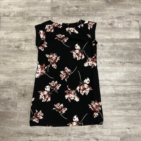 Black Floral Dress with Cap Sleeves - Size M