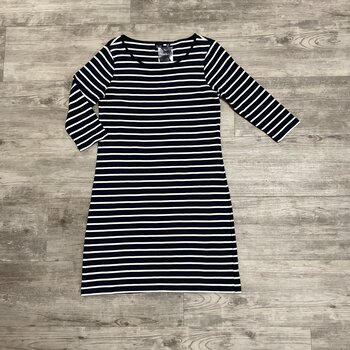 Navy Striped Dress with Elbow Sleeves - Size S