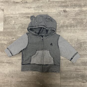 Navy and White Striped Zip-Up Hoodie - Size 3-6M