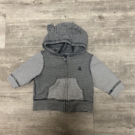 Navy and White Striped Zip-Up Hoodie - Size 3-6M