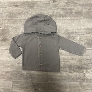 Stone Grey Hooded Cardgian with Buttons - Size 3-6M
